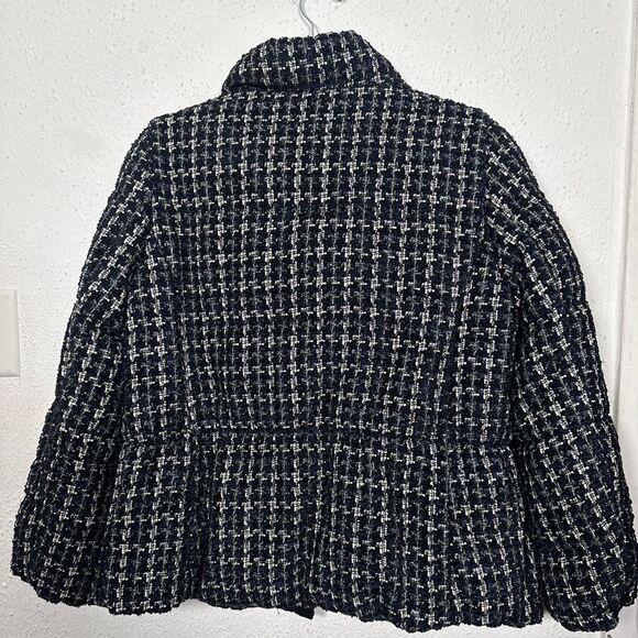 Ann Taylor Navy Silver and White Houndstooth Puffer Jacket Large Petite - Picture 7 of 9